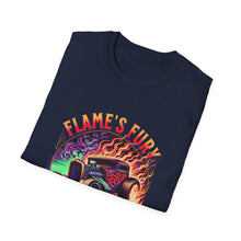 Load image into Gallery viewer, Unisex Flame's Fury Burnout King T-Shirt, Graphic Tee for Car Lovers, Great Gift for Birthdays &amp; Gatherings, Perfect for Auto Shows, [...]
