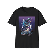 Load image into Gallery viewer, Magical Cat T-Shirt, Unisex Softstyle Tee, Halloween Costume Shirt, Wizard Cat Apparel, Gift for Cat Lovers, Witch Kitty Tee
