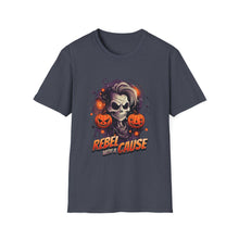 Load image into Gallery viewer, Halloween Rebel Skull Tee, Unisex T-Shirt, Softstyle Graphic Shirt, Halloween Costume, Fall Apparel, Gift for Him/Her
