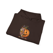 Load image into Gallery viewer, Halloween Pumpkin Floral Hoodie, Cozy Unisex Sweatshirt for Fall, Spooky Season Apparel, Perfect for Halloween Parties, Autumn Gift
