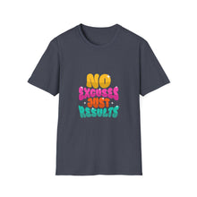 Load image into Gallery viewer, Motivational Unisex Softstyle T-Shirt - "No Excuses Just Results", Gym Shirt, Fitness Apparel, Casual Wear, Gift for Athletes

