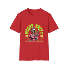 Load image into Gallery viewer, Halloween Night Shift Skeleton T-Shirt, Unisex Graphic Tee, Spooky Shirt for Halloween, Gifts for Nurses, Night Owls
