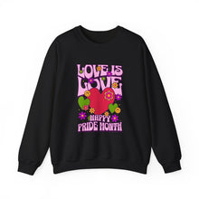 Load image into Gallery viewer, Pride Month Sweatshirt - Love is Love Crewneck, Unisex Casual Wear, LGBTQ+ Apparel, Spring Fashion, Gifts for Valentine's Day
