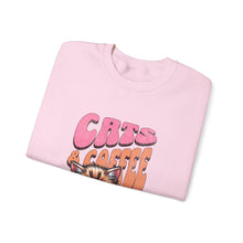 Load image into Gallery viewer, Cozy Cats &amp; Coffee Sweatshirt - Perfect Gift for Cat Lovers, Weekend Lounging, Birthday, or Coffee Time
