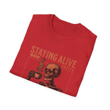 Load image into Gallery viewer, Stay Alive Coffee Skeleton T-Shirt | Unisex Casual Tee | Perfect Gift for Coffee Lovers, Halloween, &amp; Quirky Fashion
