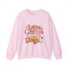 Load image into Gallery viewer, Love Coffee and Dogs Crewneck Sweatshirt, Cozy Gift for Dog Lovers, Perfect for Fall/Winter, Pet Lovers Apparel, Casual Lounge Wear
