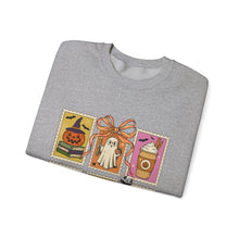Load image into Gallery viewer, Halloween-Themed Crewneck Sweatshirt, Cozy Unisex Crew, Fall Fashion, Pumpkin Decor, Seasonal Gift, Cute Sweatshirt for October

