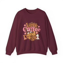 Load image into Gallery viewer, Love Coffee and Dogs Crewneck Sweatshirt, Cozy Gift for Dog Lovers, Perfect for Fall/Winter, Pet Lovers Apparel, Casual Lounge Wear
