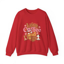 Load image into Gallery viewer, Love Coffee and Dogs Crewneck Sweatshirt, Cozy Gift for Dog Lovers, Perfect for Fall/Winter, Pet Lovers Apparel, Casual Lounge Wear
