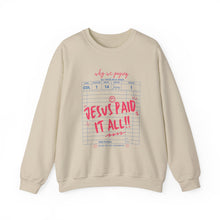 Load image into Gallery viewer, Faith-Inspired Crewneck Sweatshirt, Cozy Church Wear, Christian Apparel, Gift for Believers, Jesus Paid It All
