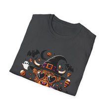 Load image into Gallery viewer, Halloween Witch Dog Unisex Softstyle T-Shirt, Cute Pet Tee, Halloween Costume, Fall Fashion, Spooky Season Top, Gift for Pet Lovers
