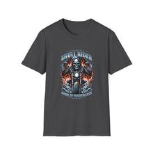 Load image into Gallery viewer, Gothic Motorcycle Tee, Unisex Softstyle T-Shirt for Bikers, Perfect Gift for Riders, Festival Wear, Casual Street Style, Skull Design
