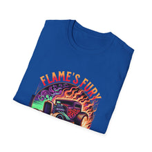 Load image into Gallery viewer, Unisex Flame's Fury Burnout King T-Shirt, Graphic Tee for Car Lovers, Great Gift for Birthdays &amp; Gatherings, Perfect for Auto Shows, [...]

