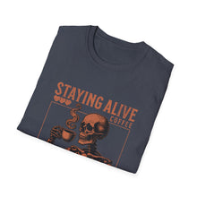 Load image into Gallery viewer, Stay Alive Coffee Skeleton T-Shirt | Unisex Casual Tee | Perfect Gift for Coffee Lovers, Halloween, &amp; Quirky Fashion
