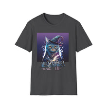 Load image into Gallery viewer, Magical Cat T-Shirt, Unisex Softstyle Tee, Halloween Costume Shirt, Wizard Cat Apparel, Gift for Cat Lovers, Witch Kitty Tee
