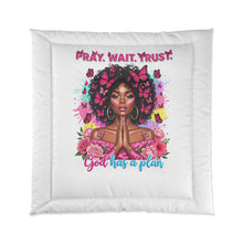 Load image into Gallery viewer, Spiritual Comforter - "Pray, Wait, Trust" - Cozy Bedroom Decor for Faith and Inspiration, Prayer Blanket, Gift for Women
