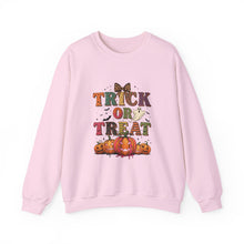Load image into Gallery viewer, Halloween Trick or Treat Sweatshirt, Cozy Fall Crewneck, Unisex Casual Wear, Perfect for Halloween Parties, Pumpkin Lovers Gift
