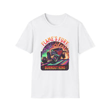 Load image into Gallery viewer, Unisex Flame's Fury Burnout King T-Shirt, Graphic Tee for Car Lovers, Great Gift for Birthdays &amp; Gatherings, Perfect for Auto Shows, [...]
