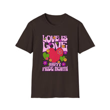 Load image into Gallery viewer, Pride Month T-Shirt, Love Is Love Graphic Tee, Unisex LGBTQ+ Apparel, Softstyle Pride Shirt, Inclusive Fashion, Celebratory Gift
