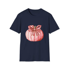Load image into Gallery viewer, Cute Pumpkin Bow Unisex T-Shirt, Fall Fashion Tee, Halloween Gift, Thanksgiving Apparel, Cozy Autumn Vibes
