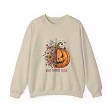 Load image into Gallery viewer, Pumpkin Flower Crewneck Sweatshirt | Cozy Spooky Vibes | Fall Fashion, Halloween Sweatshirt, Unisex Apparel, Autumn Gift, Festival Wear
