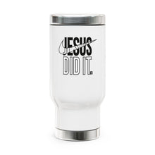 Load image into Gallery viewer, Stylish Stainless Steel Travel Mug with Handle, Perfect for Coffee Lovers, Gift for Him/Her, Inspirational Travel Mug, Jesus Did It [...]
