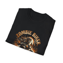 Load image into Gallery viewer, Zombie Biker Unisex Softstyle T-Shirt | Cool Graphic Tee for Motorcycle Lovers | Halloween Apparel, Gift for Biker Friends, Casual Wear
