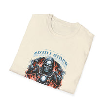 Load image into Gallery viewer, Gothic Motorcycle Tee, Unisex Softstyle T-Shirt for Bikers, Perfect Gift for Riders, Festival Wear, Casual Street Style, Skull Design
