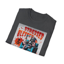 Load image into Gallery viewer, Stressed &amp; Blessed True Crime Obsessed T-Shirt, Graphic Tee for True Crime Lovers, Gift for Stay-at-Home Days, Casual Wear, Gift for Friends
