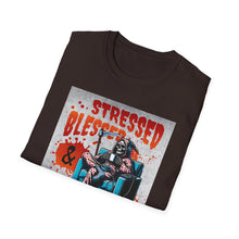 Load image into Gallery viewer, Stressed &amp; Blessed True Crime Obsessed T-Shirt, Graphic Tee for True Crime Lovers, Gift for Stay-at-Home Days, Casual Wear, Gift for Friends
