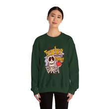Load image into Gallery viewer, Skeleton Teacher Sweatshirt, Funny Teacher Gift, Halloween Apparel, Unisex Crewneck, Teacher Life Sweatshirt, Cozy Fall Fashion
