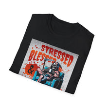 Load image into Gallery viewer, Stressed &amp; Blessed True Crime Obsessed T-Shirt, Graphic Tee for True Crime Lovers, Gift for Stay-at-Home Days, Casual Wear, Gift for Friends

