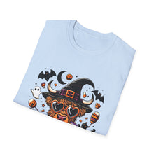 Load image into Gallery viewer, Halloween Witch Dog Unisex Softstyle T-Shirt, Cute Pet Tee, Halloween Costume, Fall Fashion, Spooky Season Top, Gift for Pet Lovers
