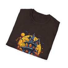 Load image into Gallery viewer, Funny Halloween T-Shirts, Haunted House Unisex Softstyle Tee - Spooky Costume Apparel, Scary Ghost Graphic Shirt, Trick or Treat Clothes,
