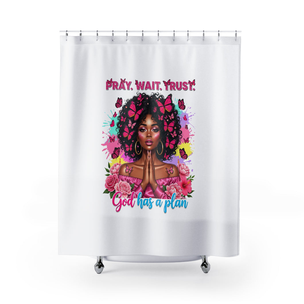 Black Girl Magic Shower Curtain - Pray Wait Trust - Boho Bathroom Decor, Inspirational Home Decor, Gift for Her, Butterfly Art