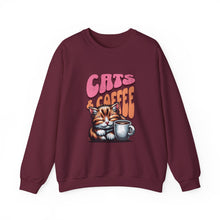Load image into Gallery viewer, Cozy Cats &amp; Coffee Sweatshirt - Perfect Gift for Cat Lovers, Weekend Lounging, Birthday, or Coffee Time
