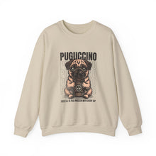 Load image into Gallery viewer, Pugcino Crewneck Sweatshirt, Cute Dog Lover Gift, Cozy Sweatshirt, Unisex Fashion, Pet Enthusiast Apparel, Perfect for Fall
