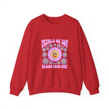 Load image into Gallery viewer, Petals of Joy Crewneck Sweatshirt, Happy Vibes Apparel, Gift for Friends, Spring Casual Wear, Youthful Style
