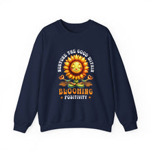 Load image into Gallery viewer, Blooming Sunflower Sweatshirt, Positive Vibes Crewneck, Gift for Garden Lovers, Cozy Spring Apparel, Unisex Flower Design
