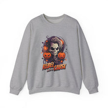 Load image into Gallery viewer, Rebel with a Cause Crewneck Sweatshirt | Halloween Sweatshirt, Unisex Fall Apparel, Cozy Casual Wear, Spooky Season Clothing, Gothic Style
