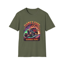 Load image into Gallery viewer, Unisex Flame's Fury Burnout King T-Shirt, Graphic Tee for Car Lovers, Great Gift for Birthdays &amp; Gatherings, Perfect for Auto Shows, [...]
