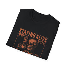 Load image into Gallery viewer, Stay Alive Coffee Skeleton T-Shirt | Unisex Casual Tee | Perfect Gift for Coffee Lovers, Halloween, &amp; Quirky Fashion
