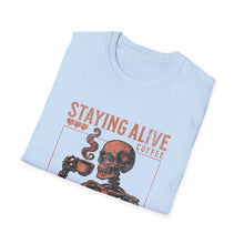 Load image into Gallery viewer, Stay Alive Coffee Skeleton T-Shirt | Unisex Casual Tee | Perfect Gift for Coffee Lovers, Halloween, &amp; Quirky Fashion

