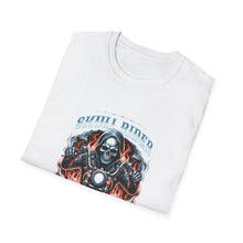 Load image into Gallery viewer, Gothic Motorcycle Tee, Unisex Softstyle T-Shirt for Bikers, Perfect Gift for Riders, Festival Wear, Casual Street Style, Skull Design
