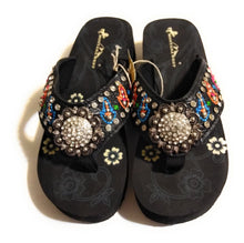 Load image into Gallery viewer, Montana West Embroidered Clear Rhinestone Concho Wedge Flip Flop Sandals
