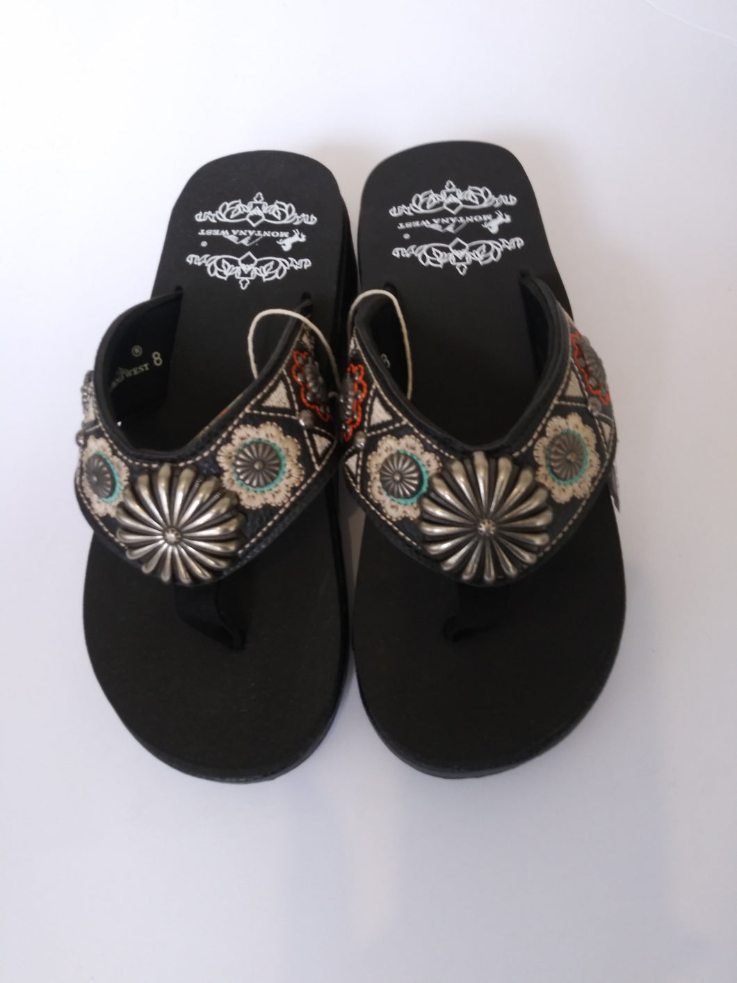 Montana West Embroidered Antique Silver Concho Sandals
