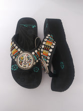 Load image into Gallery viewer, Montana West Aztec Hand Beaded Sandals with A Round Concho Oil Derrick
