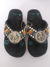 Load image into Gallery viewer, Montana West Aztec Hand Beaded Sandals with A Round Concho Oil Derrick

