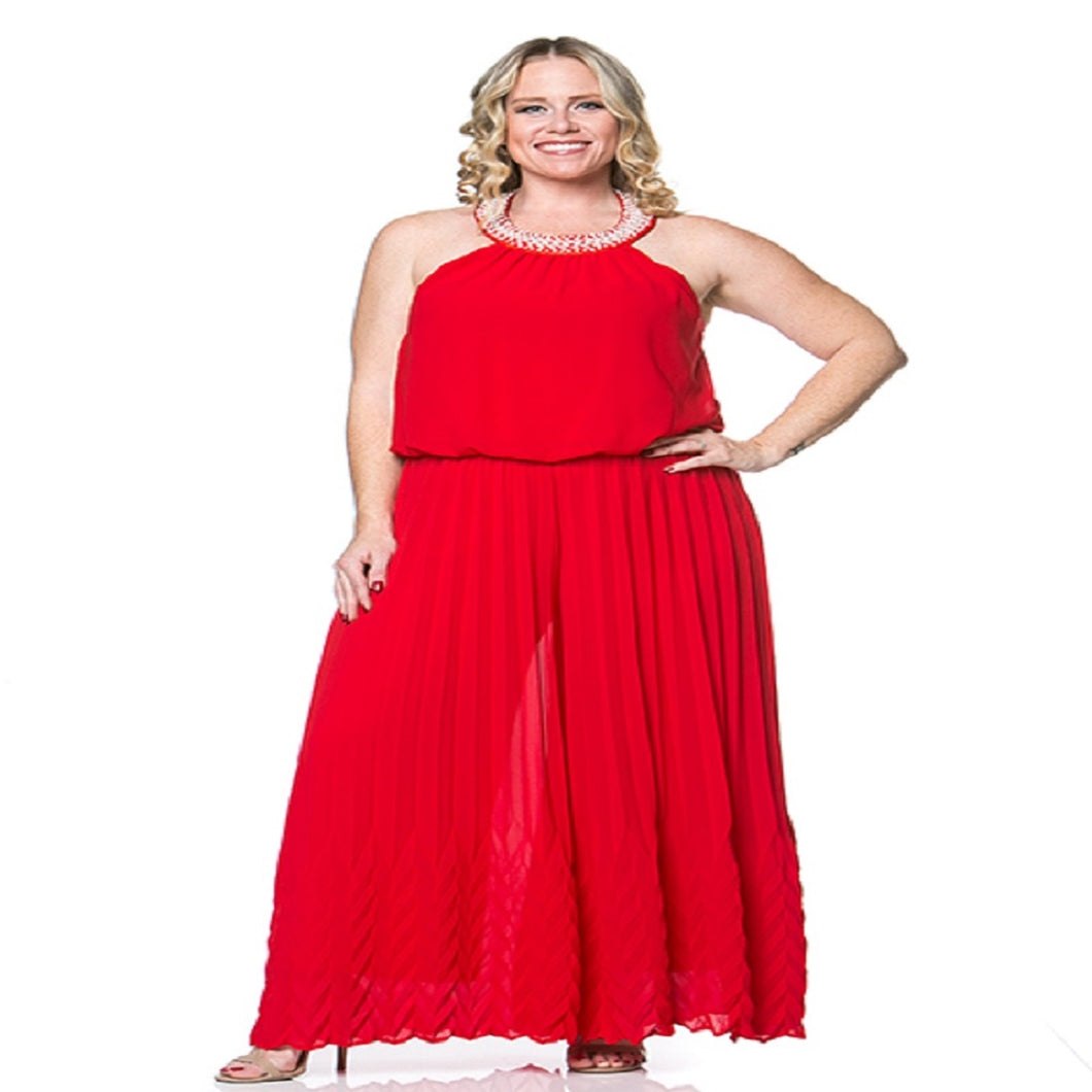 Womens Plus Size Flare Leg Bolero Red Jump Suit With Pearls On the Neckline XL, 2X, 3X