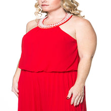 Load image into Gallery viewer, Womens Plus Size Flare Leg Bolero Red Jump Suit With Pearls On the Neckline XL, 2X, 3X
